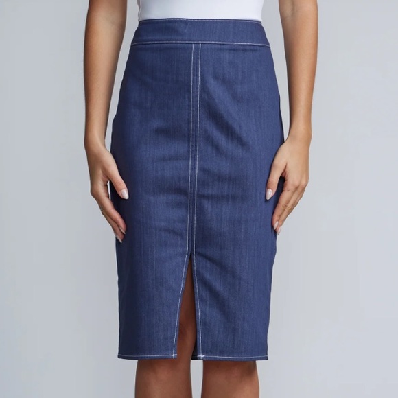 NY&Co Front Slit Paige Denim Pencil Skirt - Picture 1 of 5